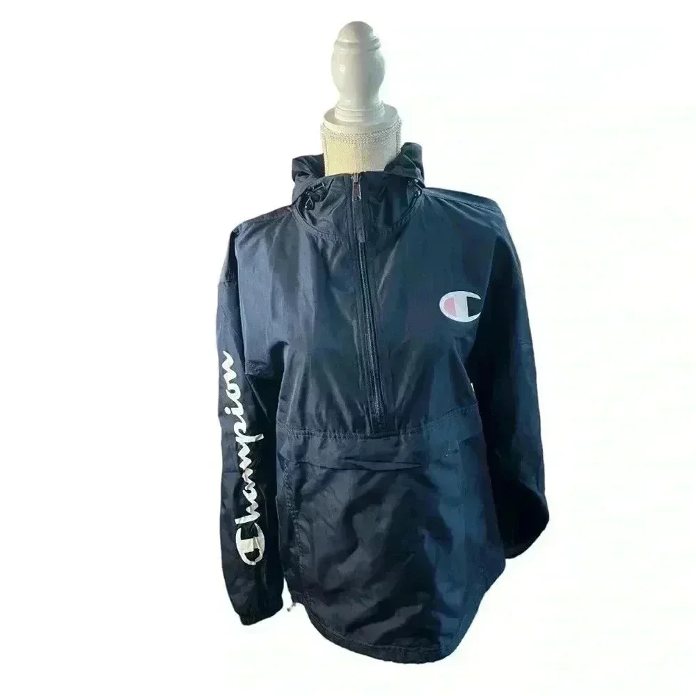 Champion Unisex Navy Blue Wind and Water-Resistant Hooded Jacket•Like New•